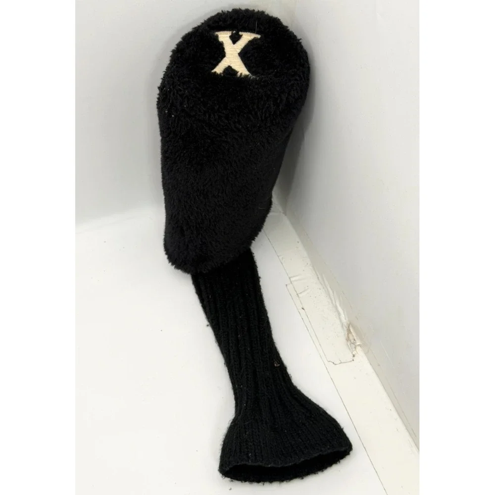 Unbranded Plush Fur X Fairway Wood Hybrid Golf Club Headcover Black Knit Sock